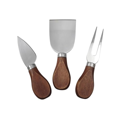 Set 3 accessori per formaggio, con manico in lagno di acacia e parte funzionale in acciaio, 2,5 x 7,9 x 33,5 cm, Sybaris, (colore: argento), quantità: 1 pezzo)