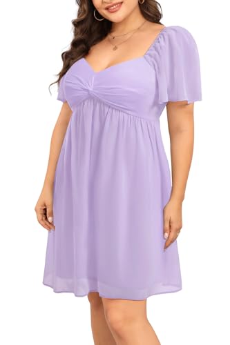 Image of Pinup Fashion Plus Graduation Light Purple Short Sleeve Easter Short Dress