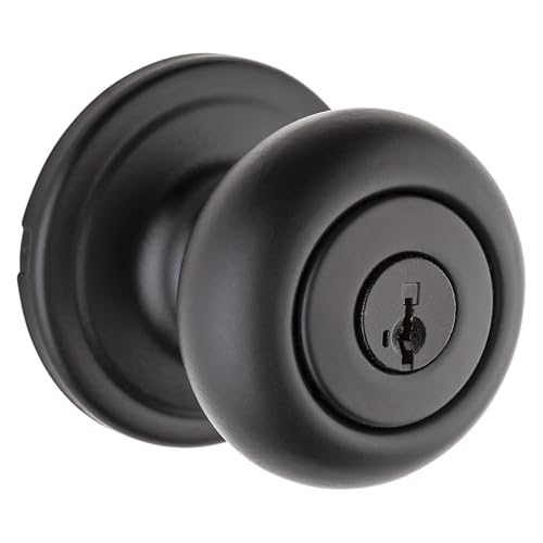 Image of Kwikset Hancock Entry Doorknob with Lock and Key, Secure Keyed Handle Exterior, Front Entrance and Bedroom, Matte Black, Pick Resistant SmartKey Rekey Security and Microban