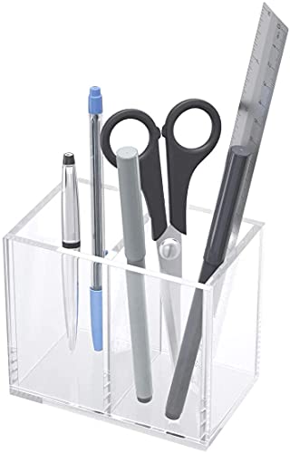 Image of NIUBEE Acrylic Pen Holder 2 Compartments, Clear Pencil Organizer Cup for Countertop Desk Accessory Storage