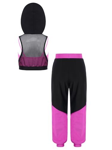 TiaoBug Kids Girls 2Pcs Color Block Sports Set Gymnastics Activewear Sports Vest and Jogger Pants Set2