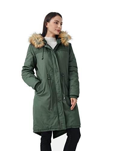 WenVen Women's Winter Long Hooded Sherpa Lined Parka Jacket Warm Coat