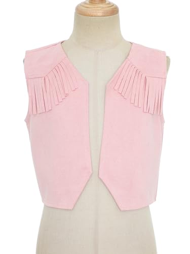 Kids Cowboys Cowgirls Wild West Cosplay Fancy Dress-up Waistcoat Suede Tassel Vest Outwear Jacket Pink A 6 Years3