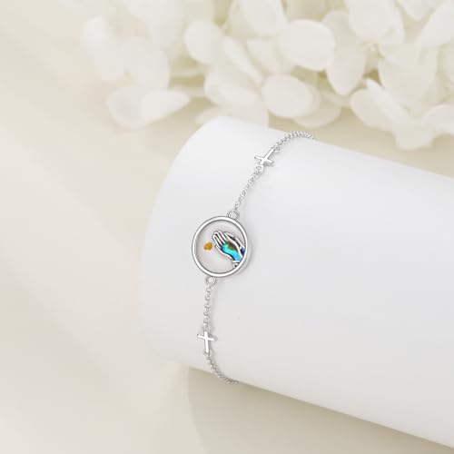Image of AOBOCO Mustard Seed Bracelet 925 Sterling Silver Cross Bracelets Christian Faith Jewelry Gift for Women