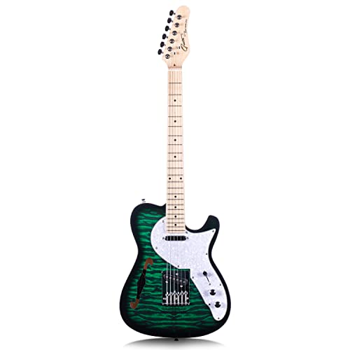 Grote Electric Guitar Semi-Hollow Body Single F-Hole Tele Style Guitar Basswood with Canadia Maple neck Chrome Hardware (Green)