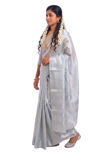 Image of Kerala Traditional Tissue Saree for Women with Running Blouse | South Indian Ethnic Saree for Weddings Onam Vishu Temple Wear & Festivals