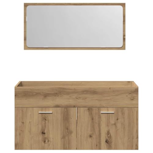 Mueble de baño exclusivo de madera de roble artesanal con espejo integrado 5