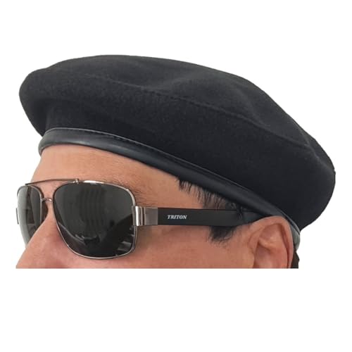 Boina Masculino Francesa estilo Militar em Feltro com Borda Em Pu nas cores Preto, Vermelho e Verde