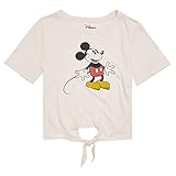 Disney Ladies Mickey Mouse Fashion Shirt - Ladies Classic Mickey Mouse Clothing Mickey Mouse Logo Tie Front Short Sleeve Tee (Light Pink, Small)