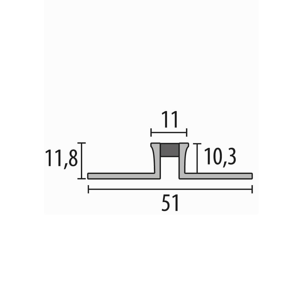 Fliesenprofil 11.8 x 51 x 2500 mm Einfasshöhe 10.3 mm Dehnungsfugenprofil Edelstahl Geschlossen Gestanzt Metallprofil Edelstahl glänzend Küberit