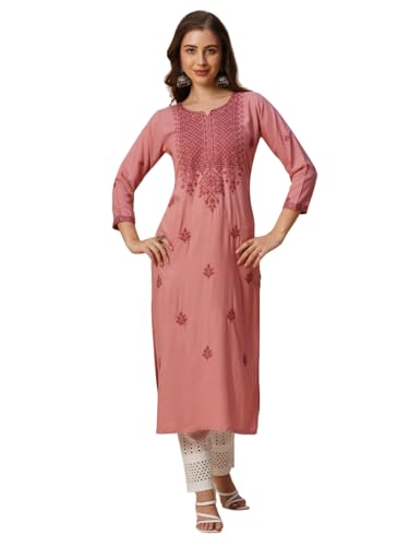 Image of RATAN Rayon Straight Lucknowi Chikankari Ethnic Wear Kurta for Women