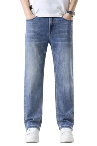 Men Loose Straight Leg Jeans Comfort Thin Stretch Cotton Blend Moisture-Wicking Casual Trousers for Daily Wear