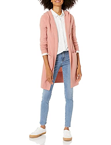 Amazon Brand - Goodthreads Women s Mid-Gauge Stretch Hooded Longline Cardigan Sweater, Dusty Pink, Small