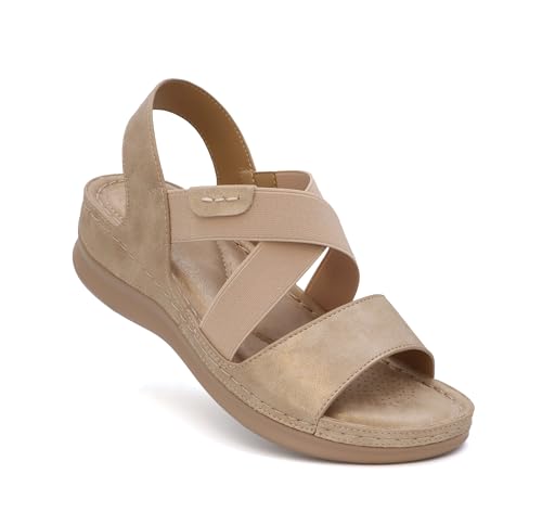 YOKI NOMI-02 Women’s Summer Criss Cross Wedge Slides – Elastic Strap Comfort Sandals, Slip On Wedge Sandals for Women 6