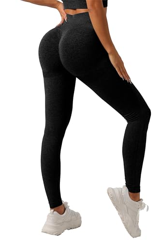 GRECERELLE Black Gym Leggings for Women Elasticated Waist Softness Elastic Butt Lifting Opaque Tummy Control Trousers Yoga Workout Running Walking Pants for Ladies (Black, L)