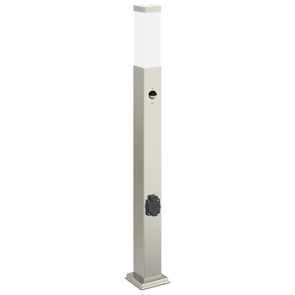 3 lampade a colonna da 80 cm, in acciaio inox, con sensore di movimento PIR e presa integrata IP44, per giardino, terrazza, vialetto, design moderno