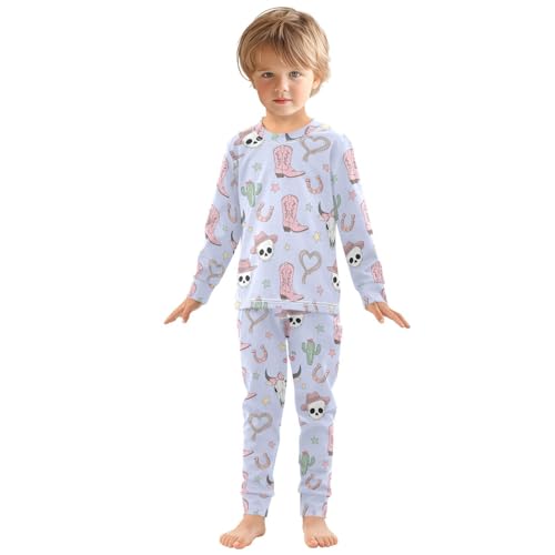 Pajama Sets Long Sleeve Cowboy Skulls Boots Stars Soft Comfy Sleepwear 2 Piece PJS 3-8T2