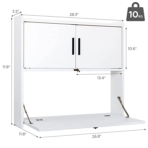 Yusing Floating Desk, Wall Mounted Computer Desk Workstation With Storage Compartments & Cork Board For Home, Office(White) #TOP2