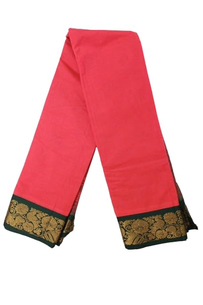 Image of Indian Traditional Pure Cotton Gadwall Saree, for Women, Peaches Pink Plain with Zori Worked Border