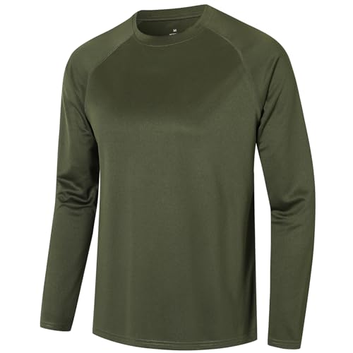 Mens Long Sleeve T-Shirts for Men Sports Gym T Shirts Breathable Quick Dry Athletic Running Performance Activewear Tops（T7510-Green-L）