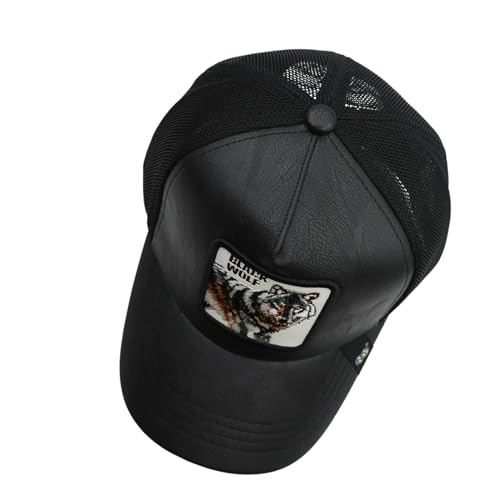 Image of kill off Leather Baseball Cap Panther Patch Cap Trucker for Men Snapback Mesh Animal Patch Hat Men's Black Djustable Baseball Hat Streetwear Fashion Hat