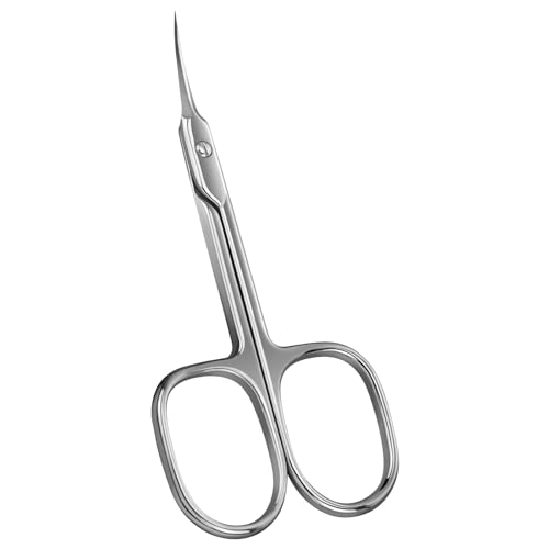 CGBE Cuticle Scissors, Extra Fine Curved Blade, Super Slim, Ambidextrous, Silver, Stainless Steel, Precision, Manicure Scissors