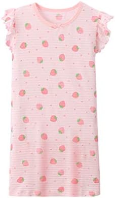 DGAGA Little Girls Cute Cotton Floral Nightgown Sleepwear Pajamas Sleep Dresses (9-10 Years /150cm, Pink Strawberry)