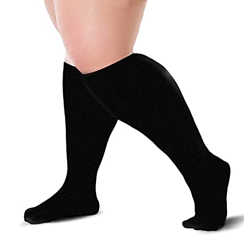Image of Compression Sock 20-30 mmHg for Women & Men Improves Blood Circulation for Wide Calf Travel, Running, Cycling Athletic, Color-Black