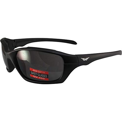 Global Vision Sunsation 3 Motorcycle Safety Sunglasses Matte Black Frames Smoke Lens ANSI Z87.1