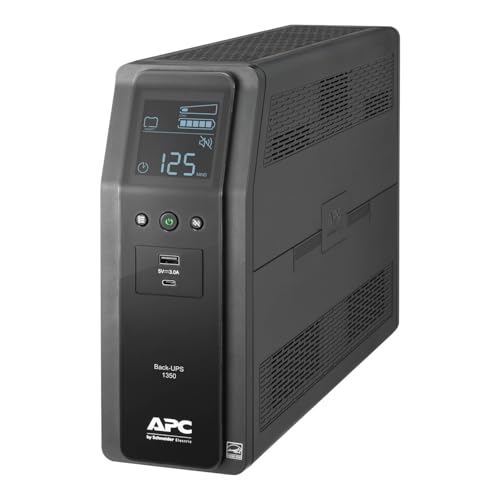 APC 1350VA UPS Battery Backup & Surge Protector, Backup Battery Power Supply with AVR, Dataline Protection, BN1350M2R (Renewed)