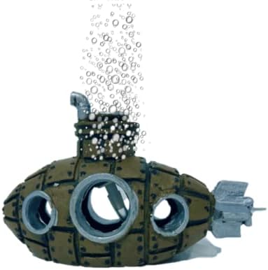 Loegovae Aquarium Submarine Boat with Air Bubble Stone, Fish Tank Shipwreck Air Bubbler Decor, Aquarium Bubble Maker Landscape Scenery Small Fish Shrimp Hide Cave Ornament (Brown)