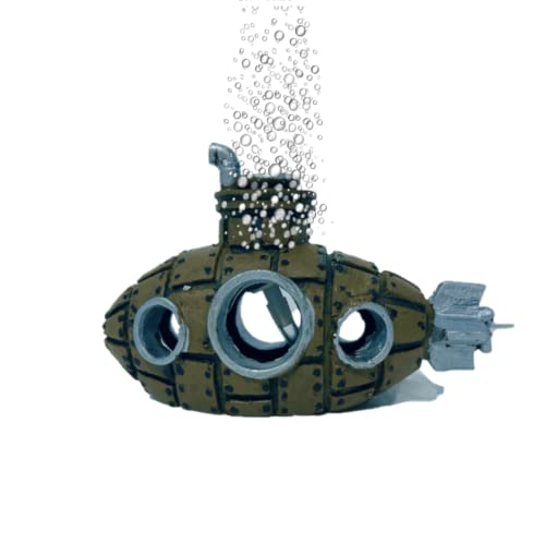 Loegovae Aquarium Submarine Boat With Air Bubble Stone, Fish Tank Shipwreck Air Bubbler Decor, Aquarium Bubble Maker Landscape Scenery Small Fish Shrimp Hide Cave Ornament (Brown) #TOP1