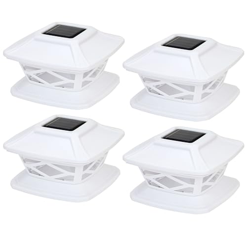 Livhome 4 Pack Solar LED Lights - Outdoor Garden IP65 Waterproof Square Landscape Post Cap Lamps for Patio Fence Deck 4x4 5x5 6x6 inch Wooden Posts, White