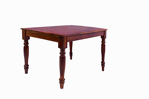 Image of Wooden Dining Table Set for 2 Seater | Table Size 35 x 35 x 29 Inches | Chair Size 18 x 18 x 39 Inches | Solid Wood Construction | Basic Assembly Required | Dining Room Furniture Set (Teak Finish)