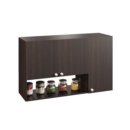 Image of FURNEASER Diana Wall Mounted Kitchen Cabinet with Doors & Open Shelves | Engineered Wood Wall Storage Cabinet for Kitchen, Dining Room & Utility | Modern Wall Organizer Cupboard (Wenge)