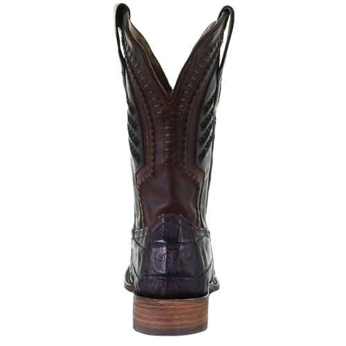 CORRAL MEN'S OIL BROWN CAIMAN EMBROIDERY & WOVEN SHAFT SQ. TOE, LEATHER SOLE, WESTERN A38783
