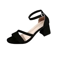 Women Mid Block Heels Sandals Ladies Ankle Strap Open Toe Sandal Summer Slingback Casual Pumps Wedding Bridal Dress Shoes Prom Evening Party Bridesmaid Occasion Heeled Shoes