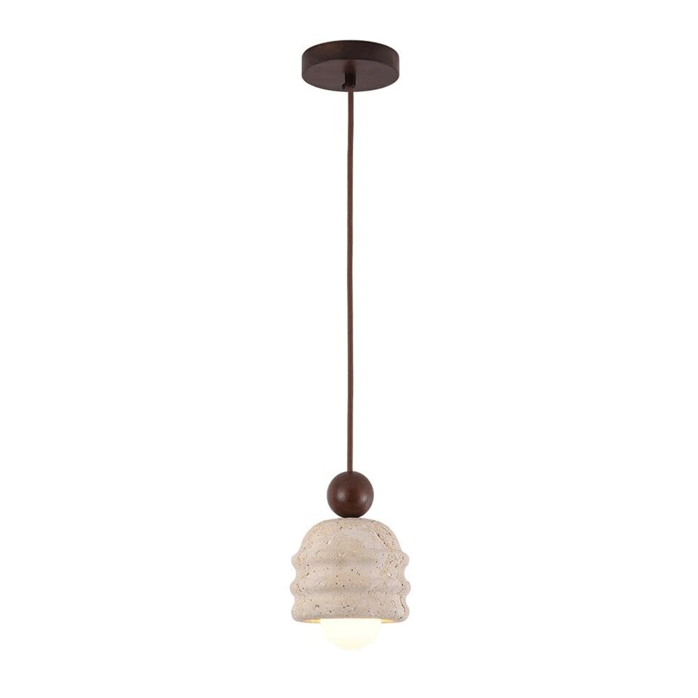 Suspension en travertin et bois massif | Luminaire chic LED pour îlot de cuisine