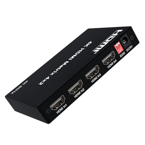 4K@60Hz HDMI eARC Splitter Switcher 4x2 Bidirectional - 1x4 eARC Audio Splitter/Switcher HDCP2.2 HDR10 4-Port HDMI Switch for Soundbar/Amplifier/Blu-ray Fiber/Coaxial Output