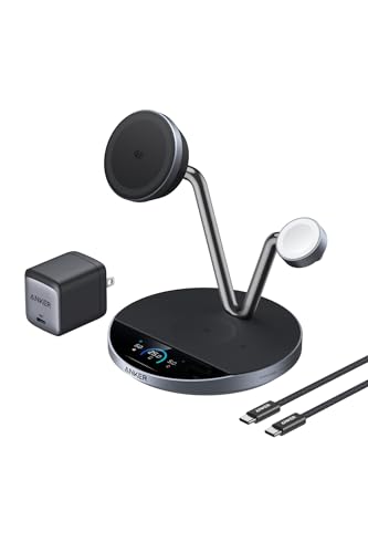 Anker Prime Wireless Charging Station (3-in-1, MagGo, AirCool, Dock Stand) ブラック Qi2 25W対応 マグネット式 3-in-1 ワイヤレス充電ステーション/ワイヤレス出力/Apple Watchホルダー付 iPhone 17シリーズ iPhone Air 対応 MagSafe対応