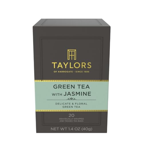 Image of Taylors of Harrogate Green Tea with Jasmine, Individually Wrapped Bags, 20 Count (Pack of 6), Delicate, Floral and Sweet, Caffeinated, Enjoy Hot or Iced, 120 Teabags Total