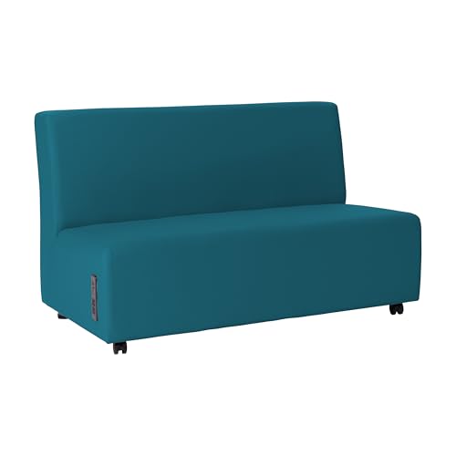 Image of FDP Pro Series Upholstered Armless Mobile Sofa with Tech Outlet, USB Charging and Locking Casters for Portability Commercial Seating for Hotel Lobby, Office, Restaurant, Waiting Room - Teal