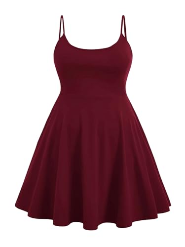 Image of WDIRARA Women's Plus Size Spaghetti Strap Sleeveless Flared Hem A Line Cami Dress