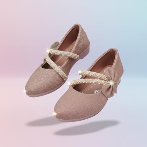 Image of Girls' Patent Mary Jane Shoes with Floral Embellishment, Attractive Colour's, Pearl Flower Welcro Glittery Bellies