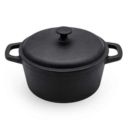 Spetebo Gusseisen Topf mit Deckel 20 cm - Grilltopf Eisentopf Kochtopf Schmortopf Bräter