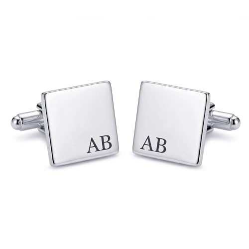 Image of TRUESILVER ACPL 925 Sterling Silver Personalized Customized Engraved Initial or Name Designer Cufflinks for Men, Boys, Fathers and Grand Father