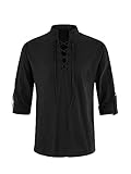 Karlywindow Mens Medieval Pirate Shirt Retro Renaissance Viking Long Sleeve Lace Up Mercenary Halloween Scottish Tops Black