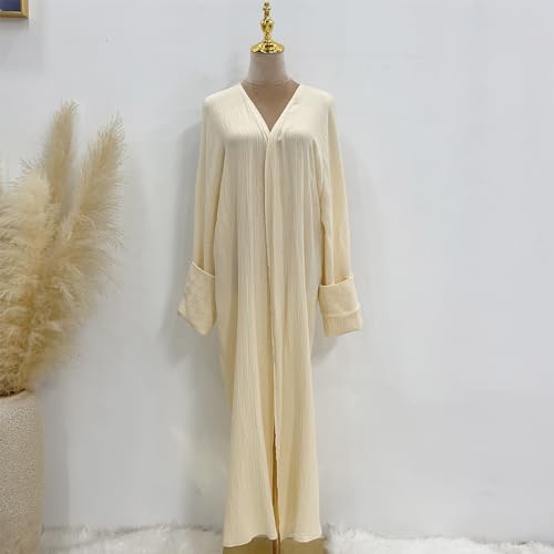 Image of Open Abayas Kimono Muslim Women Cardigan Maxi Dress and pants Set Islamic Clothing Dubai Saudi Robe