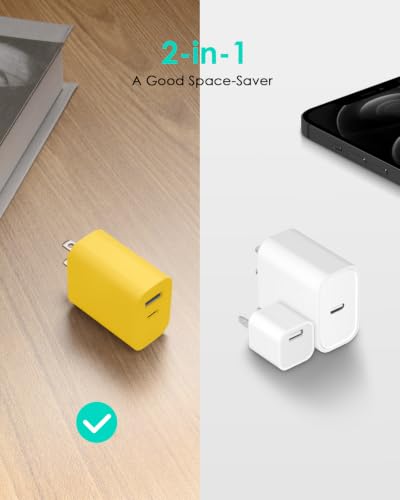 Image of [4 Pack] USB C Charger Block Fast Charging Multiport Adpater [PD 20W USB-C & QC 3.0 USB-A Port] for iPhone 17 /16 /15 /14 /13 /12 /11 /X /8, iPad, Galaxy, Google & More [Yellow]