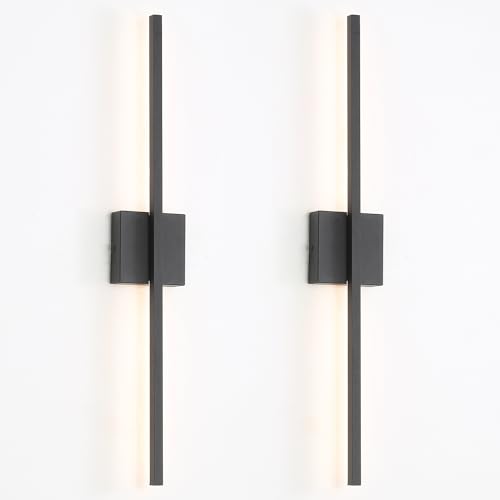 Image of Wall Sconces Set of Two, Black Modern Wall Sconce Light for Bathroom, Living Room, Bedroom, Hardwired 3000K 28''